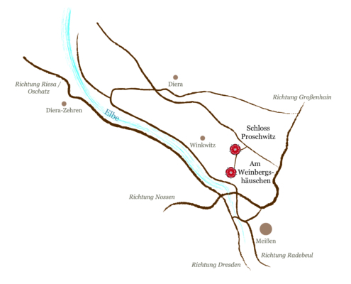 Anfahrtsskizze Schloss Proschwitz und Weinberg